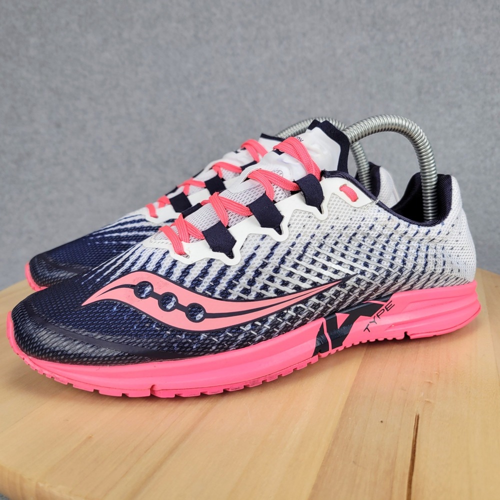 Saucony Type A9 Running Shoes Womens 8 White Black Pink Racing Flats S19065-2